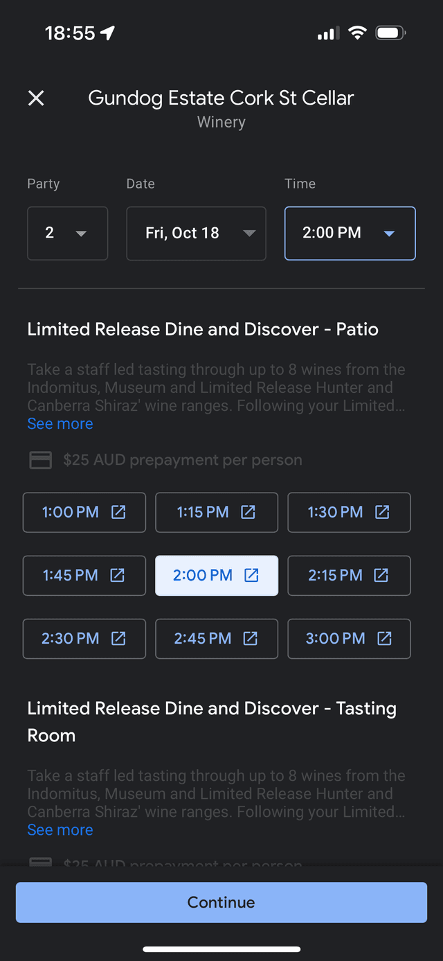 User interface for dining reservations