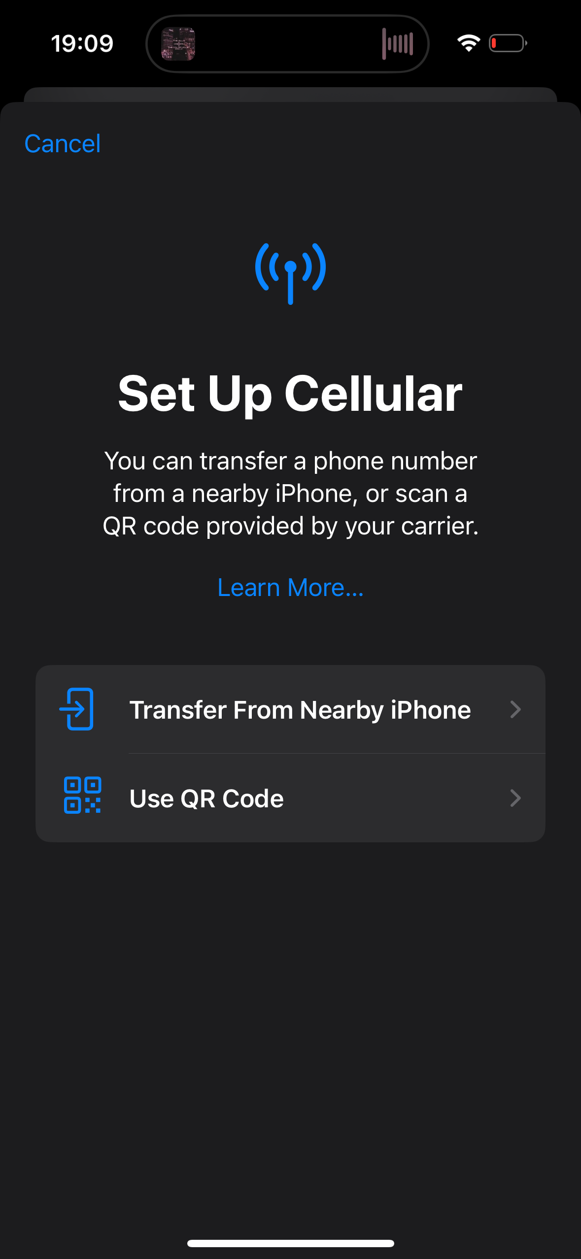 iOS add eSIM page